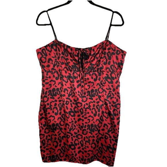 Lulu’s‎ Y2K Slip Dress Size XL Satin Animal Print Red NWT - Picture 1 of 15